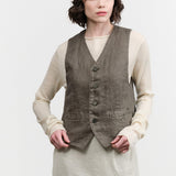 Pas de Calais Linen Twill V-Neck Vest in Khaki