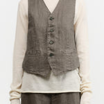 Linen Twill V-Neck Vest by Pas de Calais in Khaki