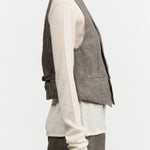 Pas de Calais Designer Brand Linen Twill V-Neck Button Up Vest in Khaki Green