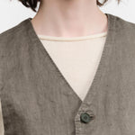 Khaki Linen Twill V-Neck Vest by Pas de Calais