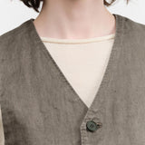 Khaki Linen Twill V-Neck Vest by Pas de Calais