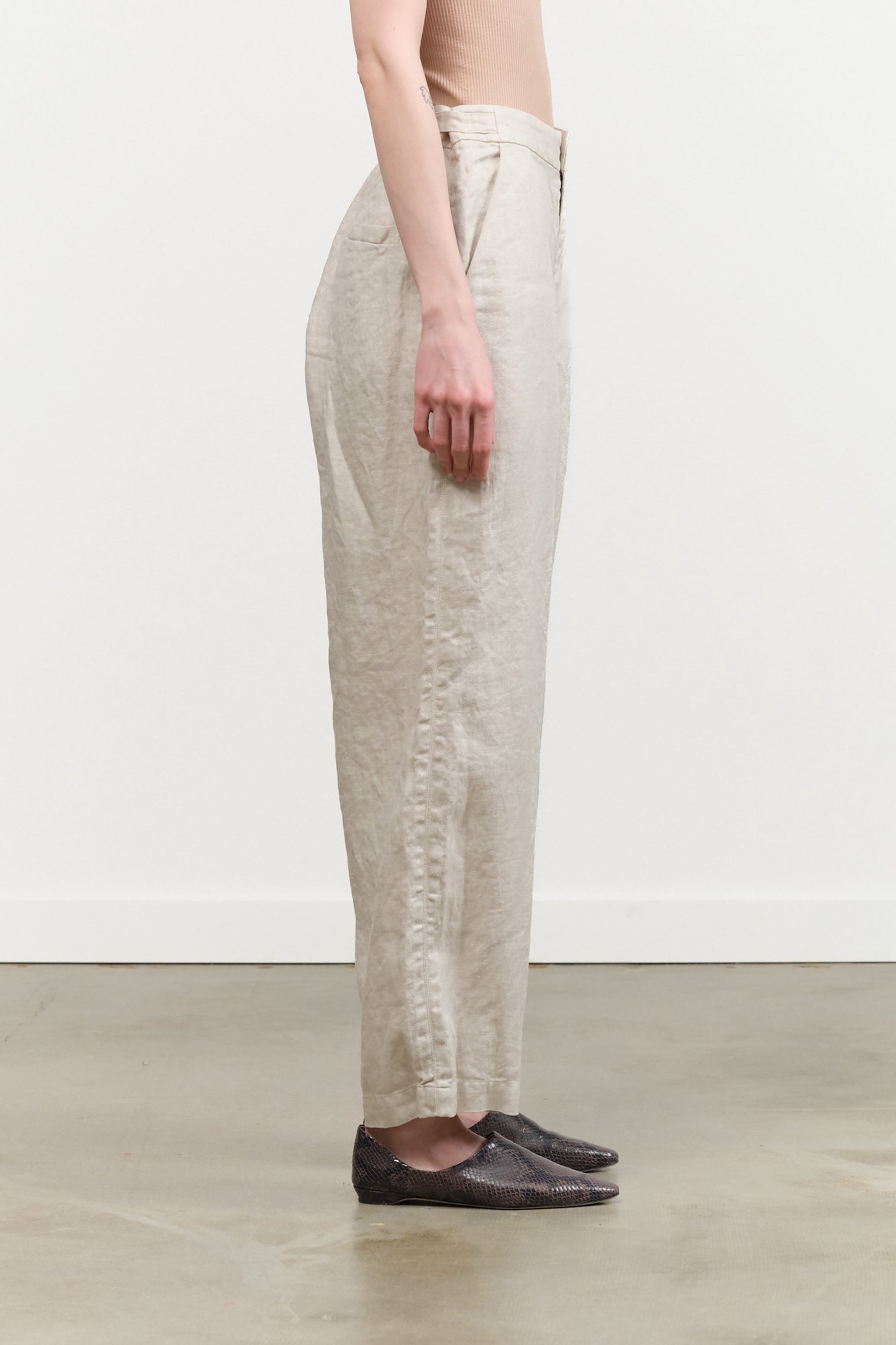 Pas de Calais Designer Brand Linen Twill Wide Pants in Light Gray