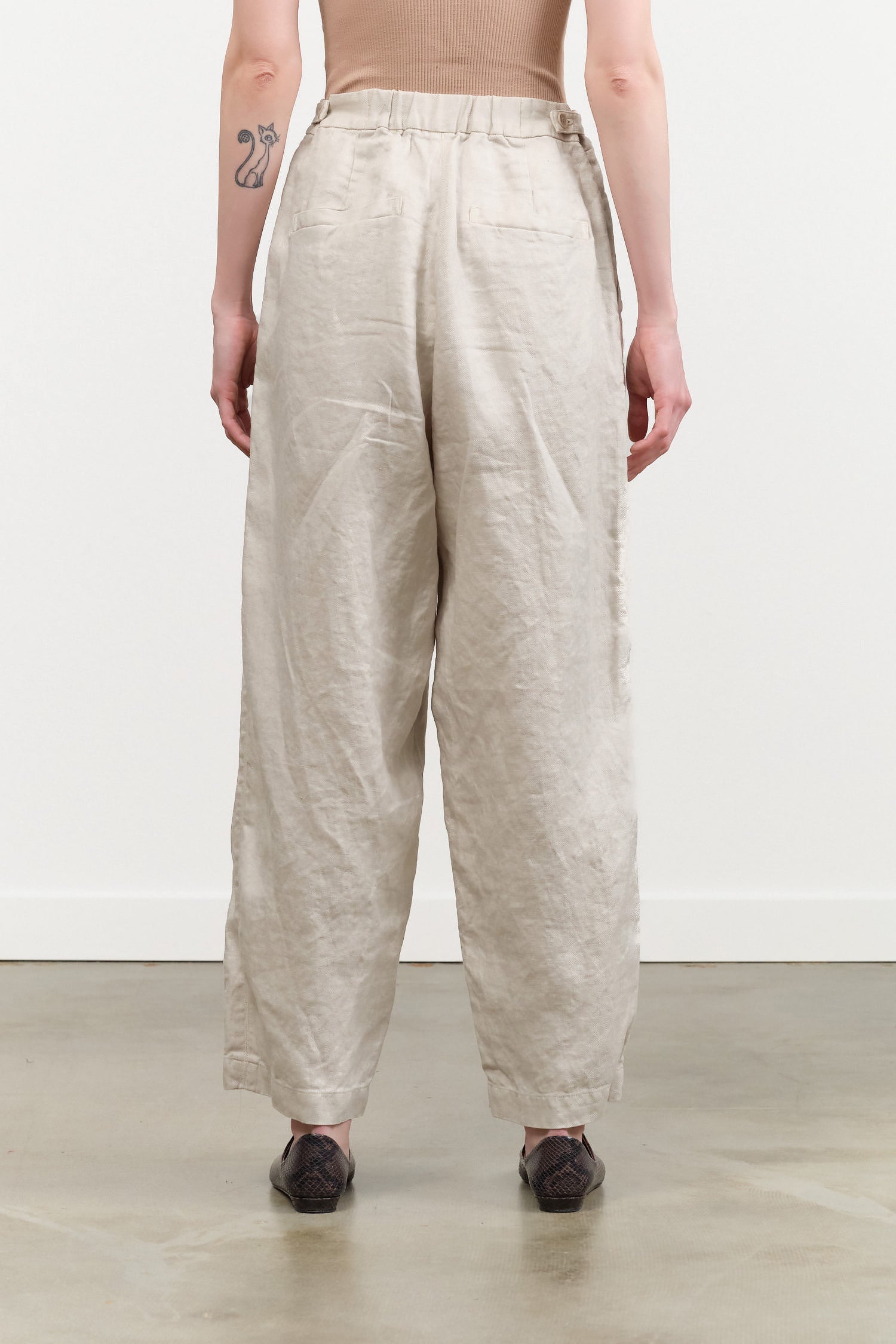 Light Gray Linen Twill Wide Pants by Pas de Calais Designer Brand 