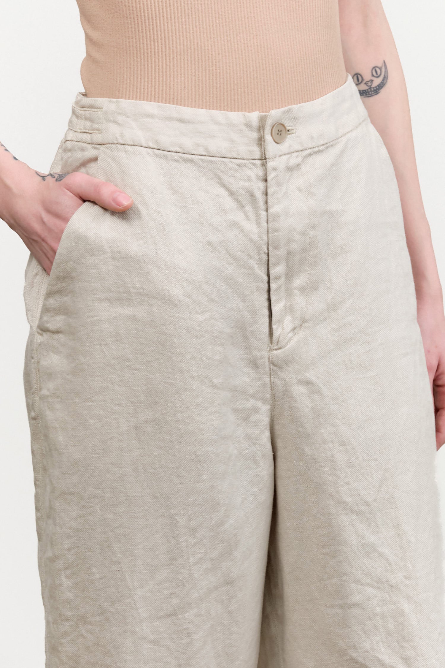 Light Gray Linen Twill Wide Pants by Pas de Calais