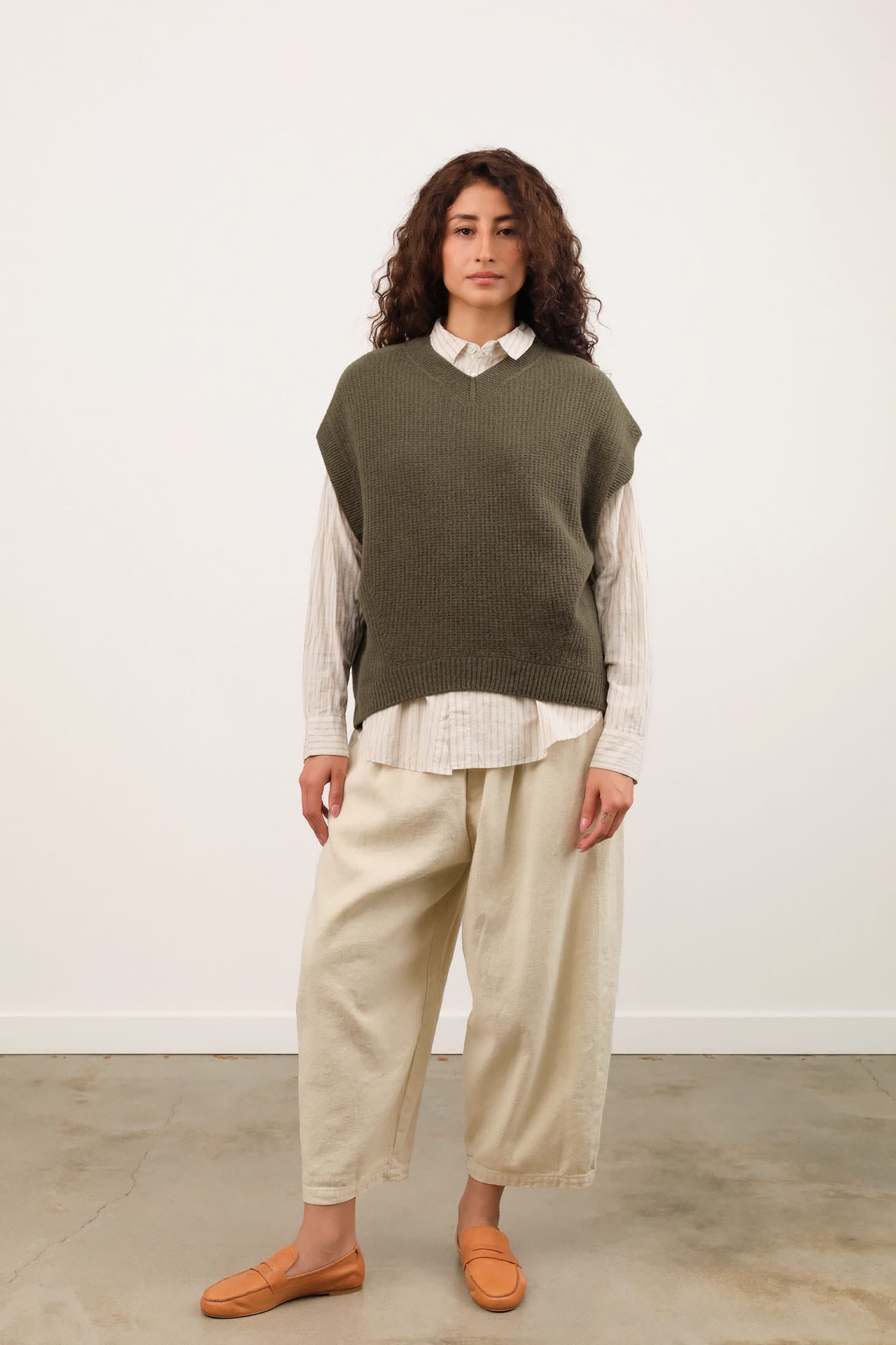 Pas de Calais Apparel Womens Pants Natural Brushed Linen Cotton Twill Relaxed Pants