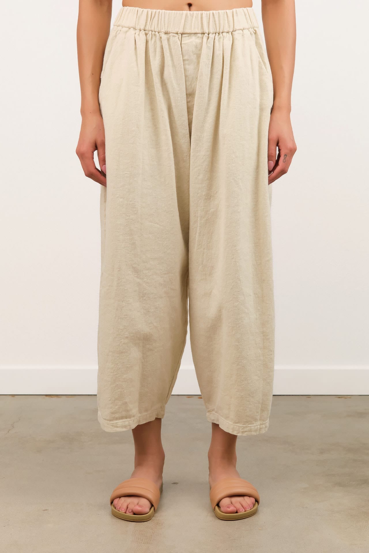 Pas de Calais Apparel Womens Pants Natural Brushed Linen Cotton Twill Relaxed Pants