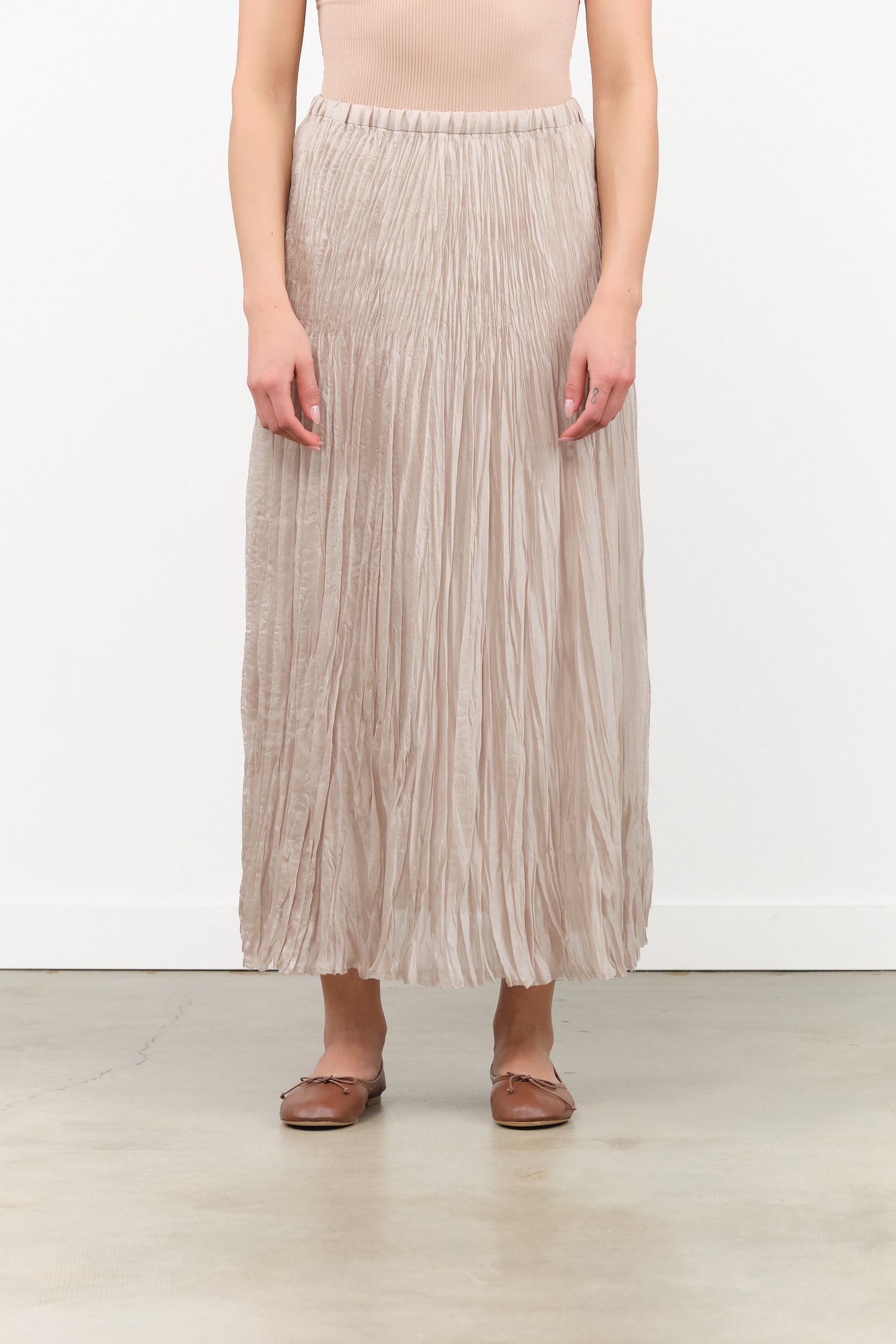 Organdy Hand Pleated Long Skirt by Pas de Calais in Natural