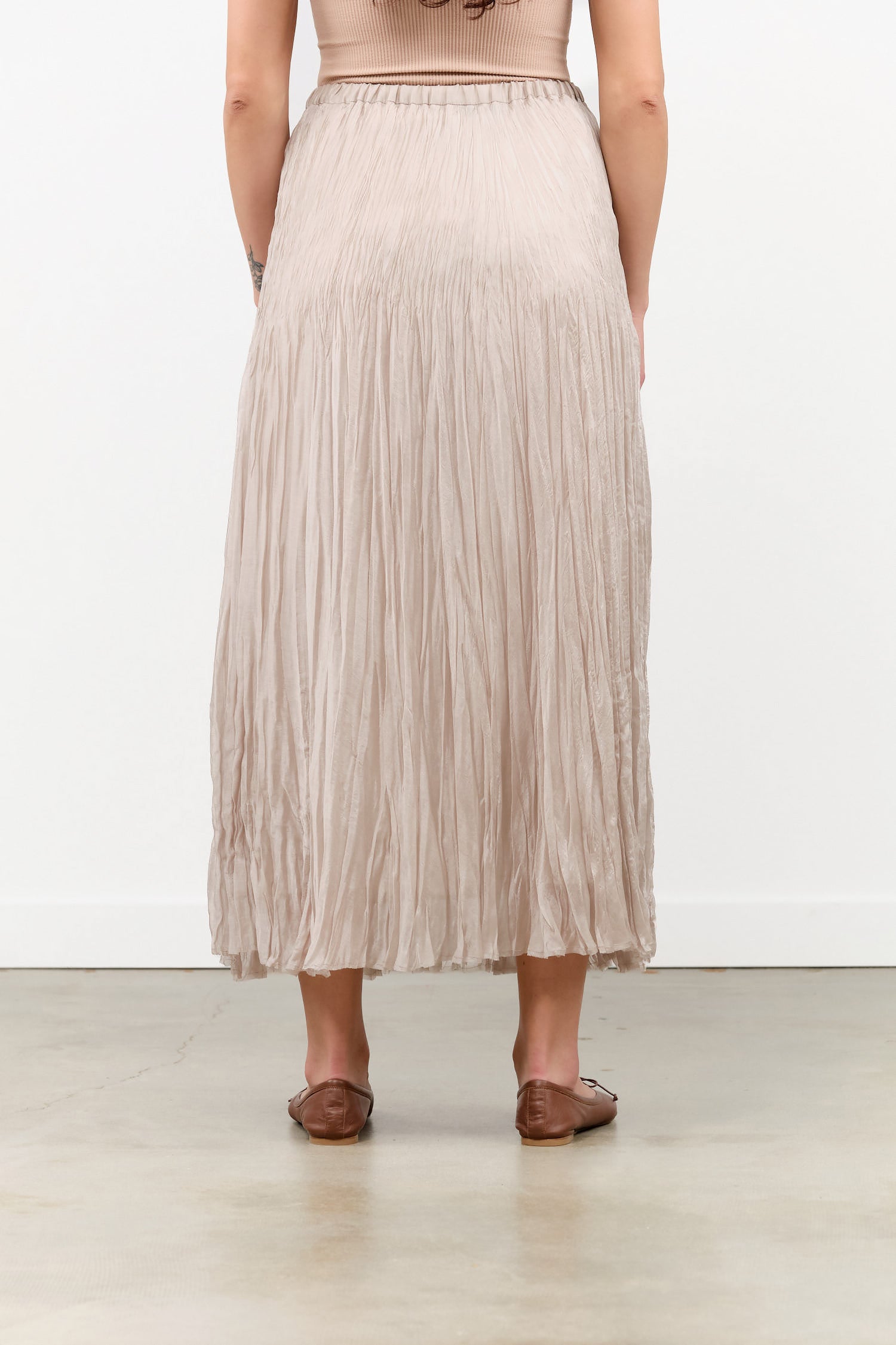 Organdy Hand Pleated Long Skirt in Natural Tan White by Pas de Calais Designer Brand 