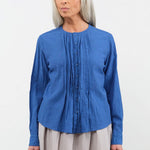 Pas de Calais Apparel Womens Blouses Organic Cotton Chambray Long Sleeve Blouse