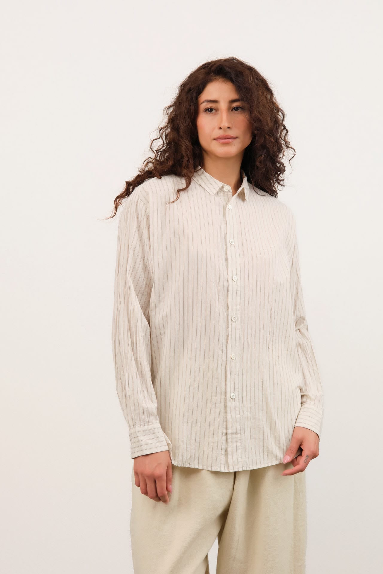 Pas de Calais Apparel Womens Blouses Organic Cotton Dobby Stripe Standard Shirt