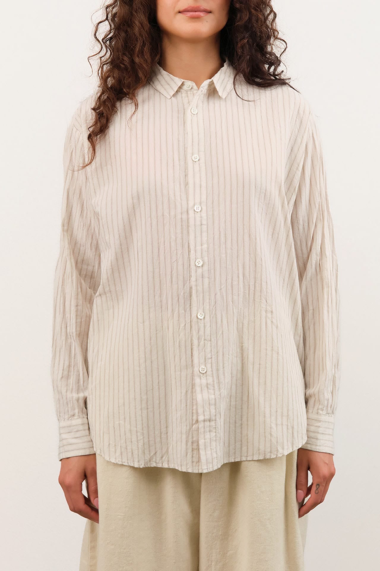 Pas de Calais Apparel Womens Blouses Organic Cotton Dobby Stripe Standard Shirt