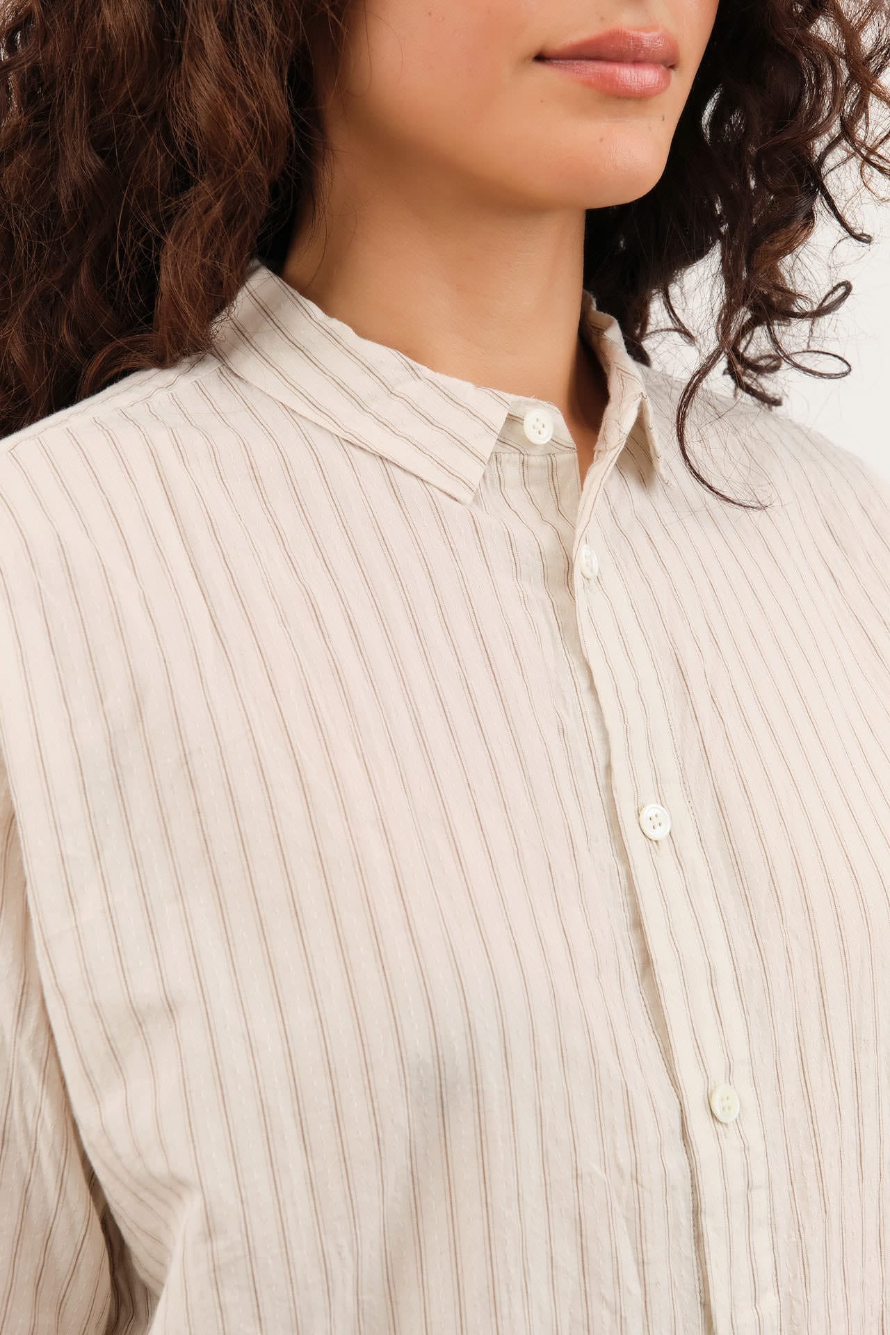 Pas de Calais Apparel Womens Blouses Organic Cotton Dobby Stripe Standard Shirt