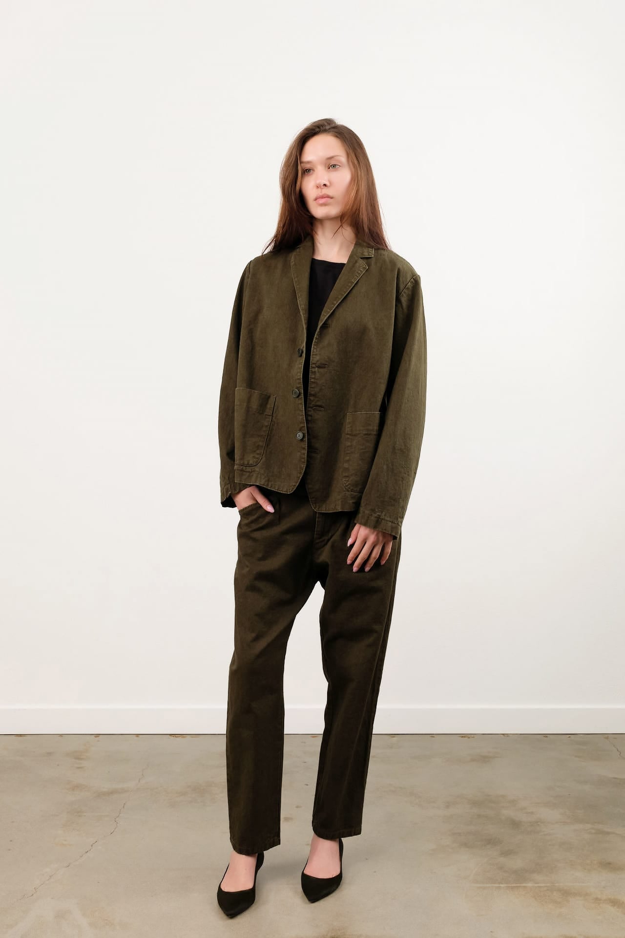 Pas de Calais Apparel Womens Pants Organic Cotton Linen Natural Twill Loose Slim Pants
