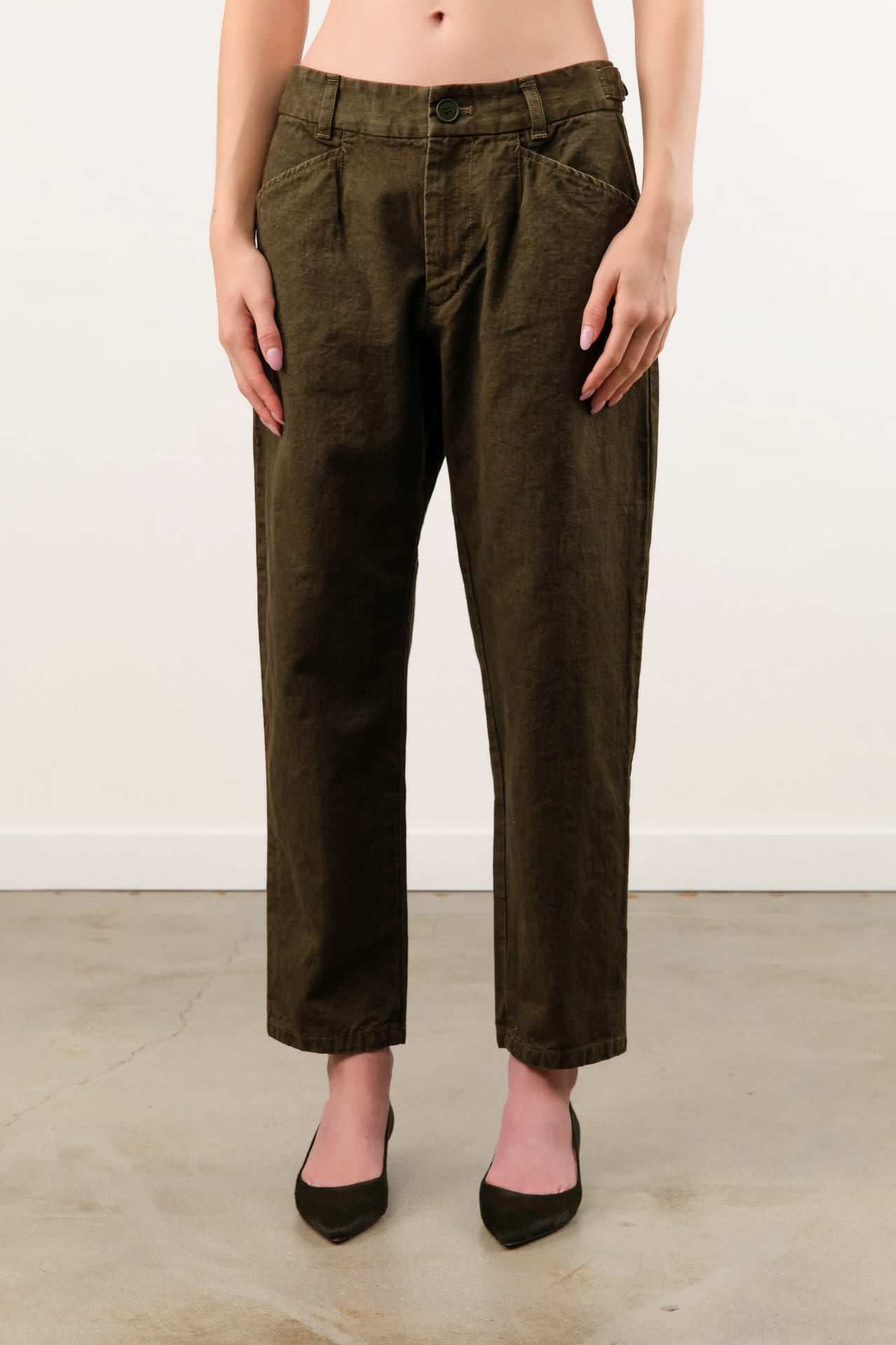 Pas de Calais Apparel Womens Pants Organic Cotton Linen Natural Twill Loose Slim Pants