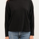 Pas de Calais Apparel Womens Tees Recycle Jersey Long Sleeve Pullover in Black