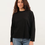 Pas de Calais Apparel Womens Tees Recycle Jersey Long Sleeve Pullover in Black