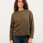 Pas de Calais Apparel Womens Tees Recycle Jersey Long Sleeve Pullover in Khaki