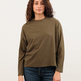 Pas de Calais Apparel Womens Tees Recycle Jersey Long Sleeve Pullover in Khaki