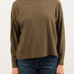 Pas de Calais Apparel Womens Tees Recycle Jersey Long Sleeve Pullover in Khaki