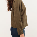 Pas de Calais Apparel Womens Tees Recycle Jersey Long Sleeve Pullover in Khaki