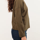 Pas de Calais Apparel Womens Tees Recycle Jersey Long Sleeve Pullover in Khaki