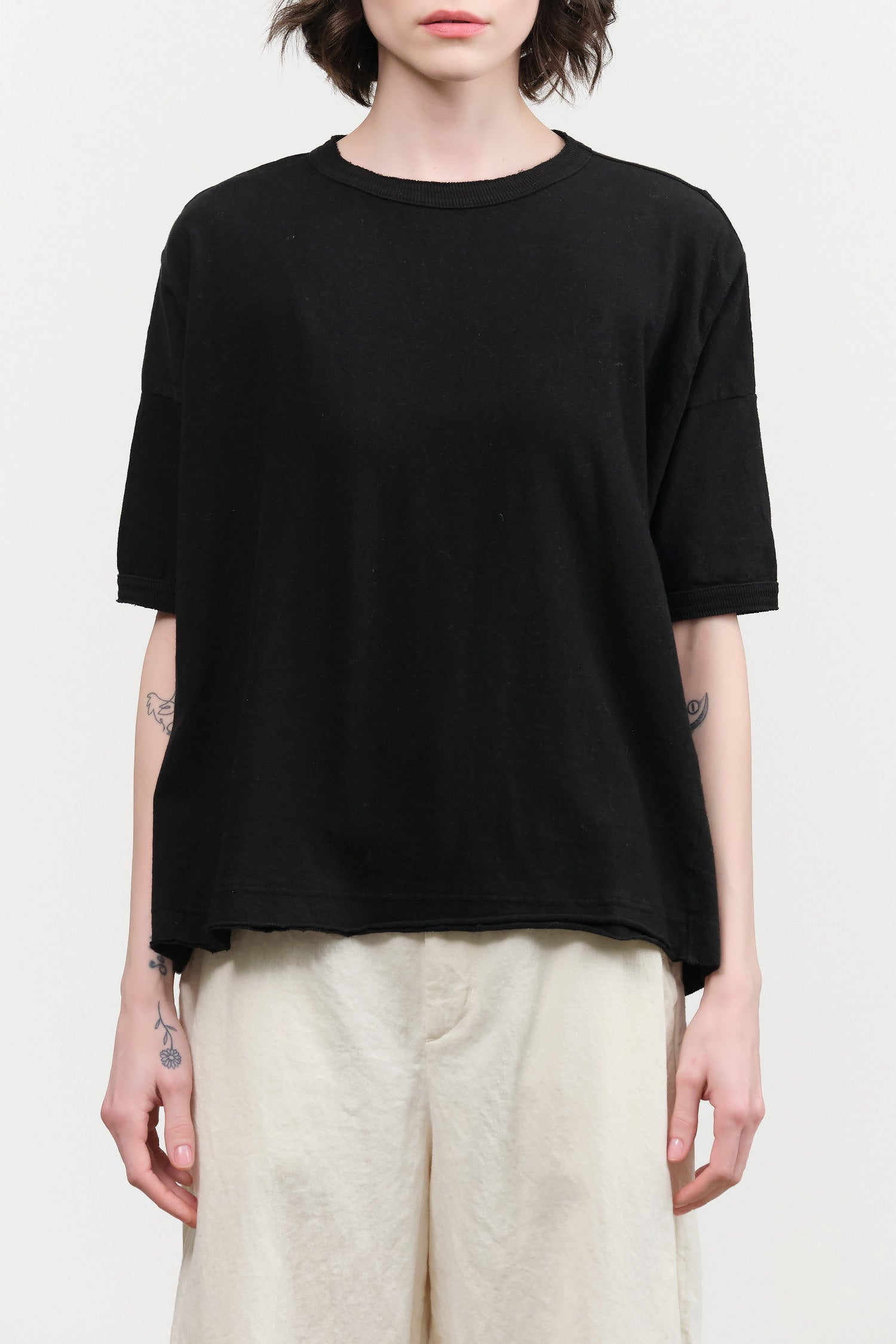 Recycled Cotton Relaxed Short Sleeve T-Shirt by Pas de Calais in Black