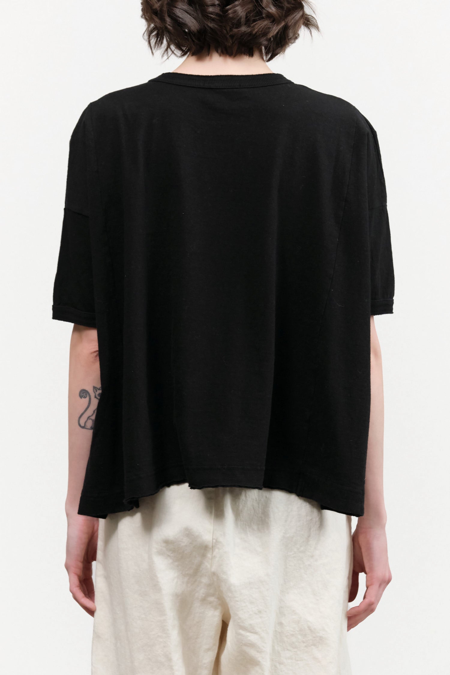 Black Recycled Cotton Relaxed Short Sleeve T-Shirt by Pas de Calais Designer Brand 