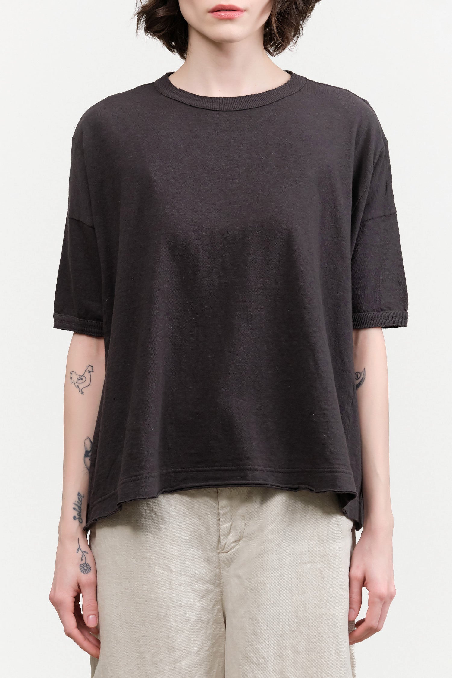 Recycled Cotton Relaxed Short Sleeve T-Shirt by Pas de Calais in Charcoal