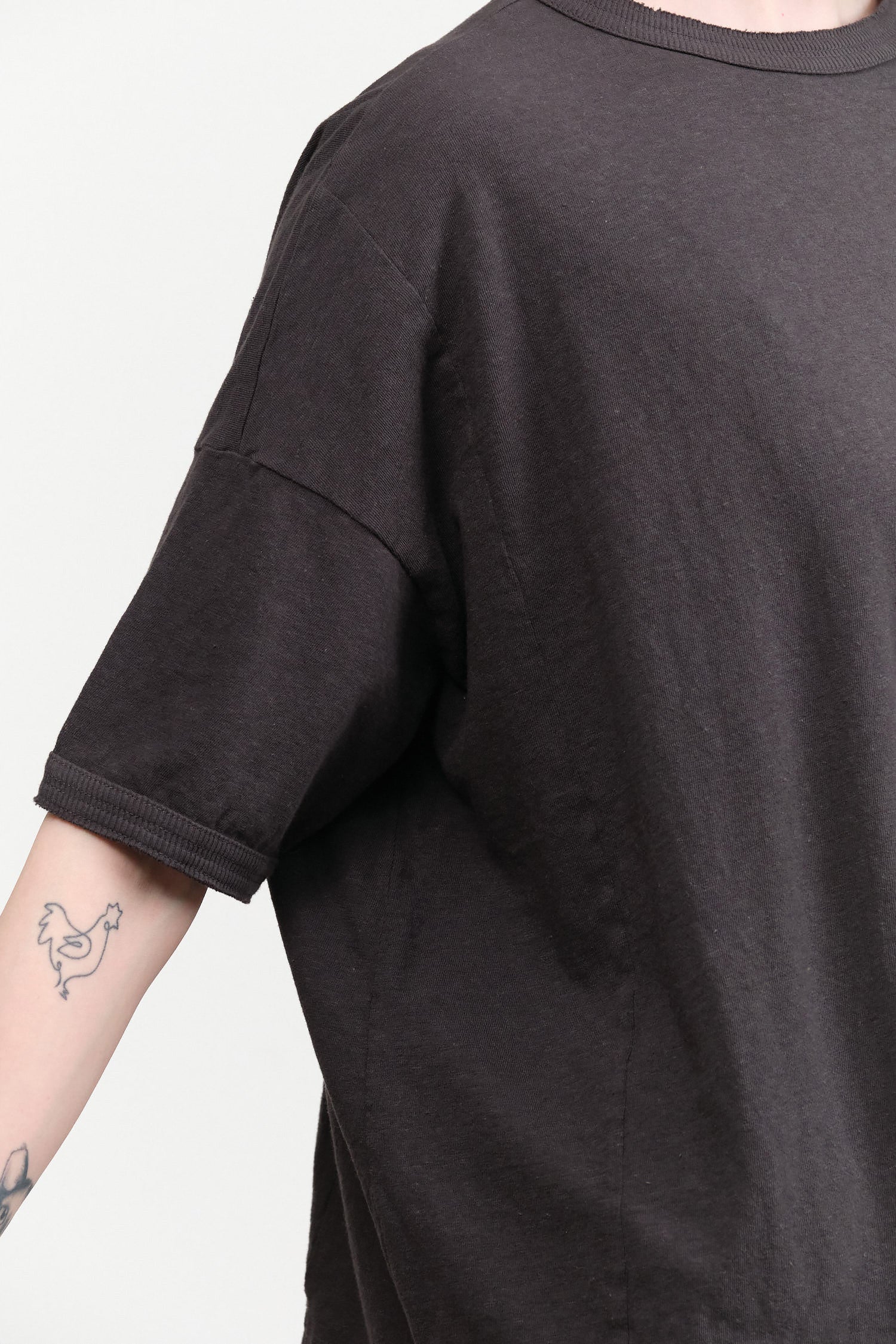 Recycled Cotton Relaxed Short Sleeve T-Shirt in Charcoal by Pas de Calais Designer Brand 