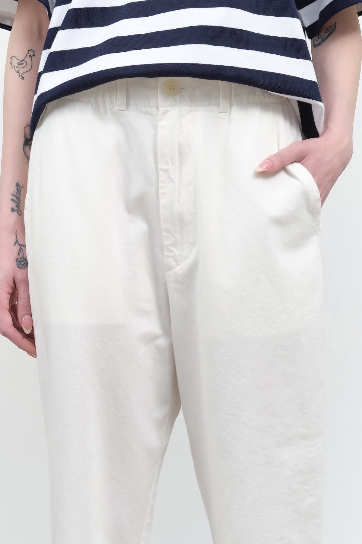 Waistband view of Recycled Yarn Denim Cropped Pants