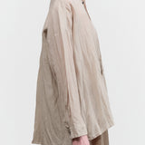 Pas de Calais Designer Brand Tencel/Ramie Botanical Dye Button Up Blouse with Fold Over Point Collar in Grey