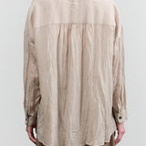 Tencel/Ramie Botanical Dye Button Up Blouse with Fold Over Point Collar in Grey by Pas de Calais Designer Brand 