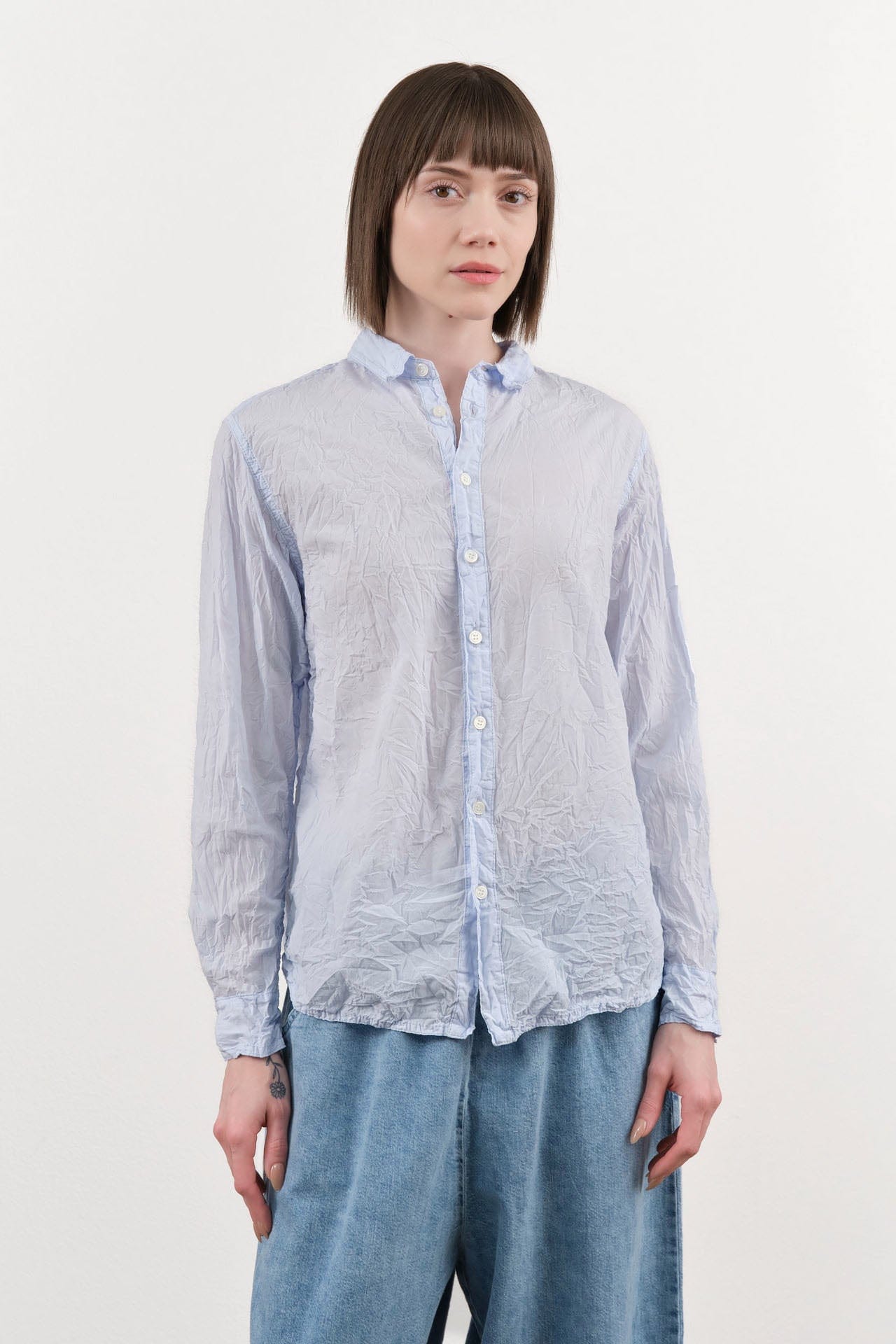 Pas de Calais Apparel Womens Blouses Washed Cotton Crinkle Classic Shirt