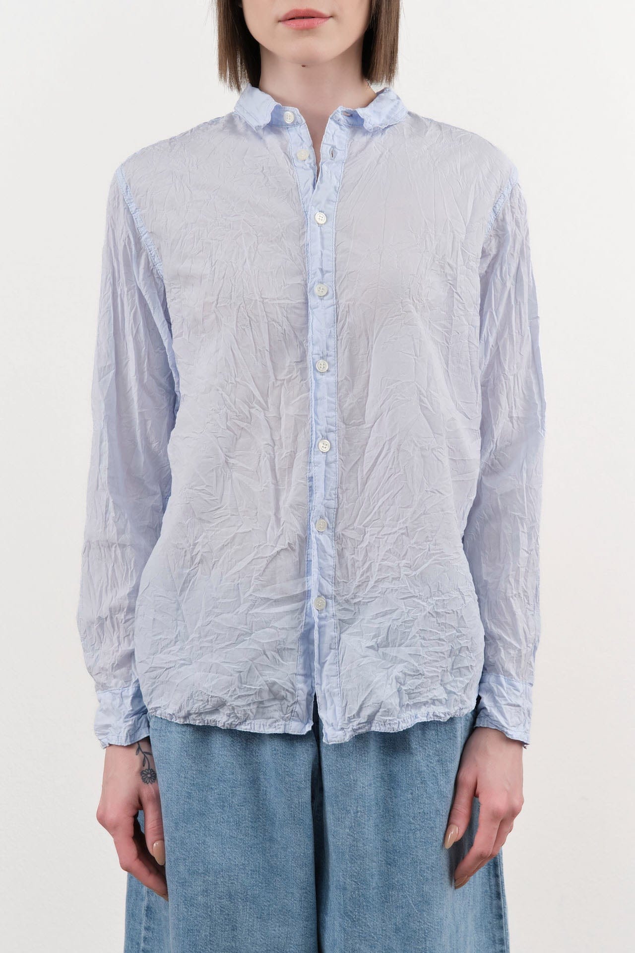 Pas de Calais Apparel Womens Blouses Washed Cotton Crinkle Classic Shirt