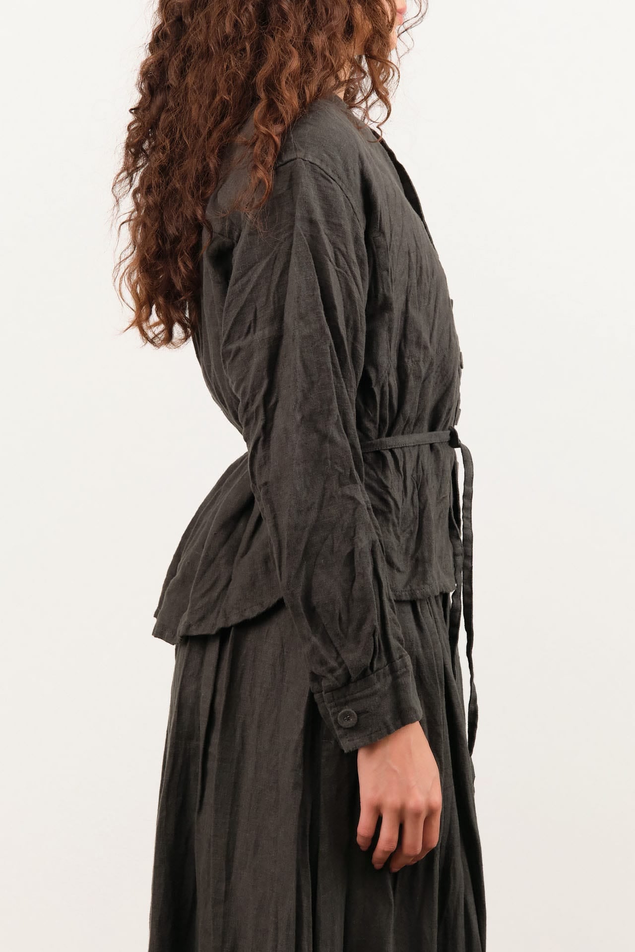 Pas de Calais Apparel Womens Jackets Washed Double-Sided Brushed Linen Canvas Shirt Jacket
