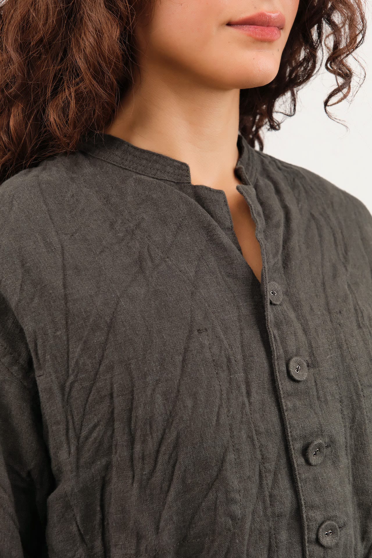 Pas de Calais Apparel Womens Jackets Washed Double-Sided Brushed Linen Canvas Shirt Jacket