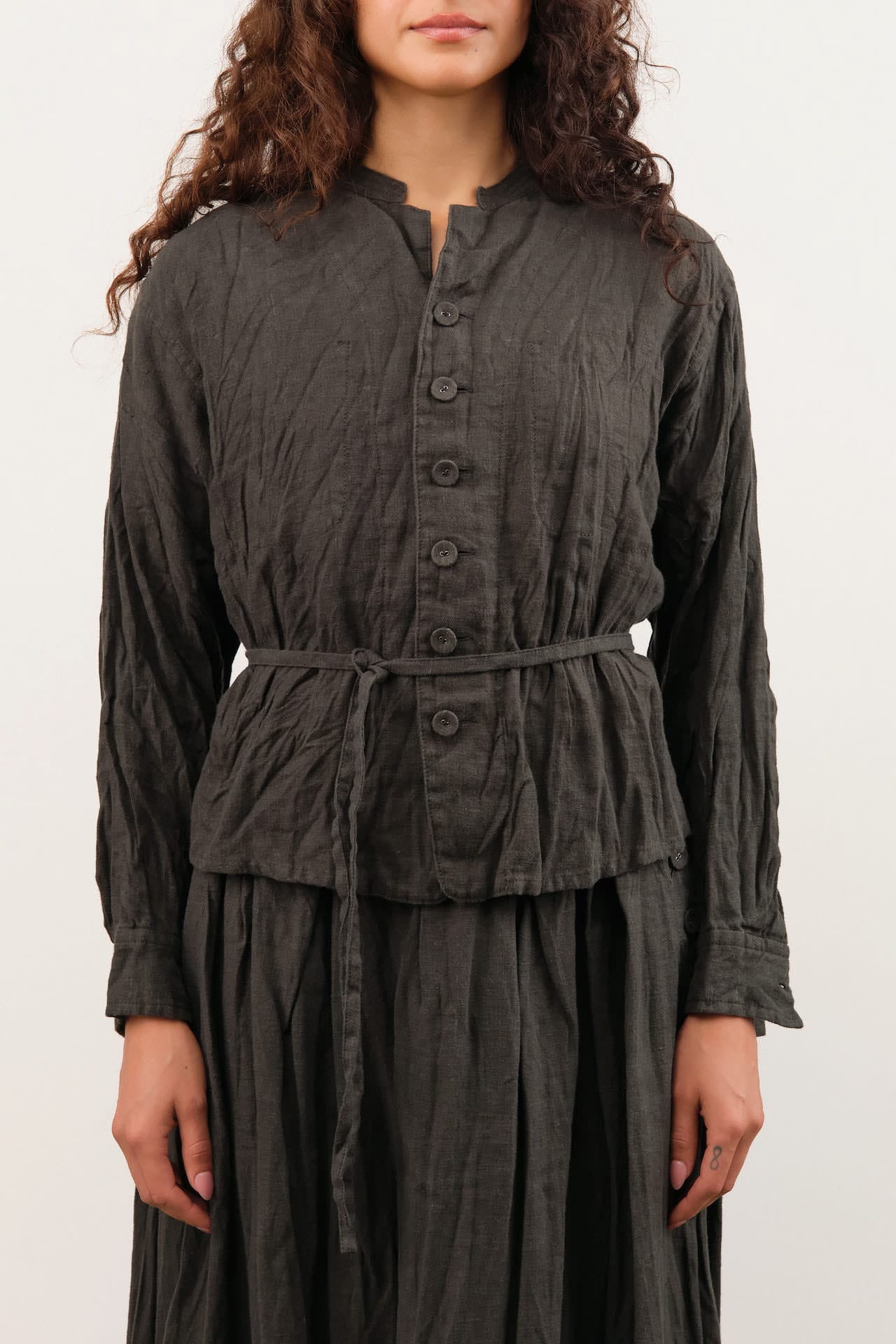 Pas de Calais Apparel Womens Jackets Washed Double-Sided Brushed Linen Canvas Shirt Jacket