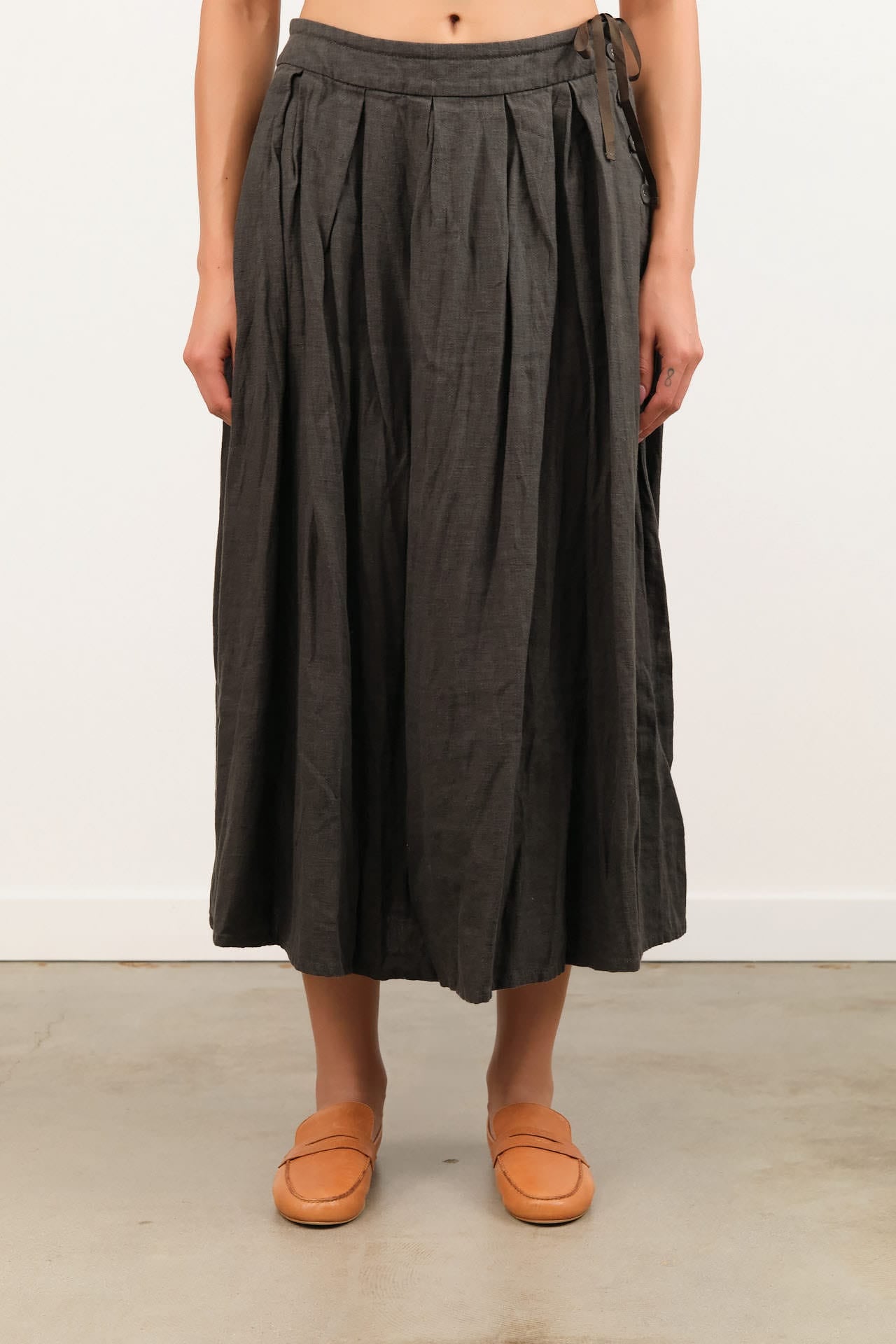 Pas de Calais Apparel Womens Skirts Washed Double-Sided Brushed Linen Canvas Skirt