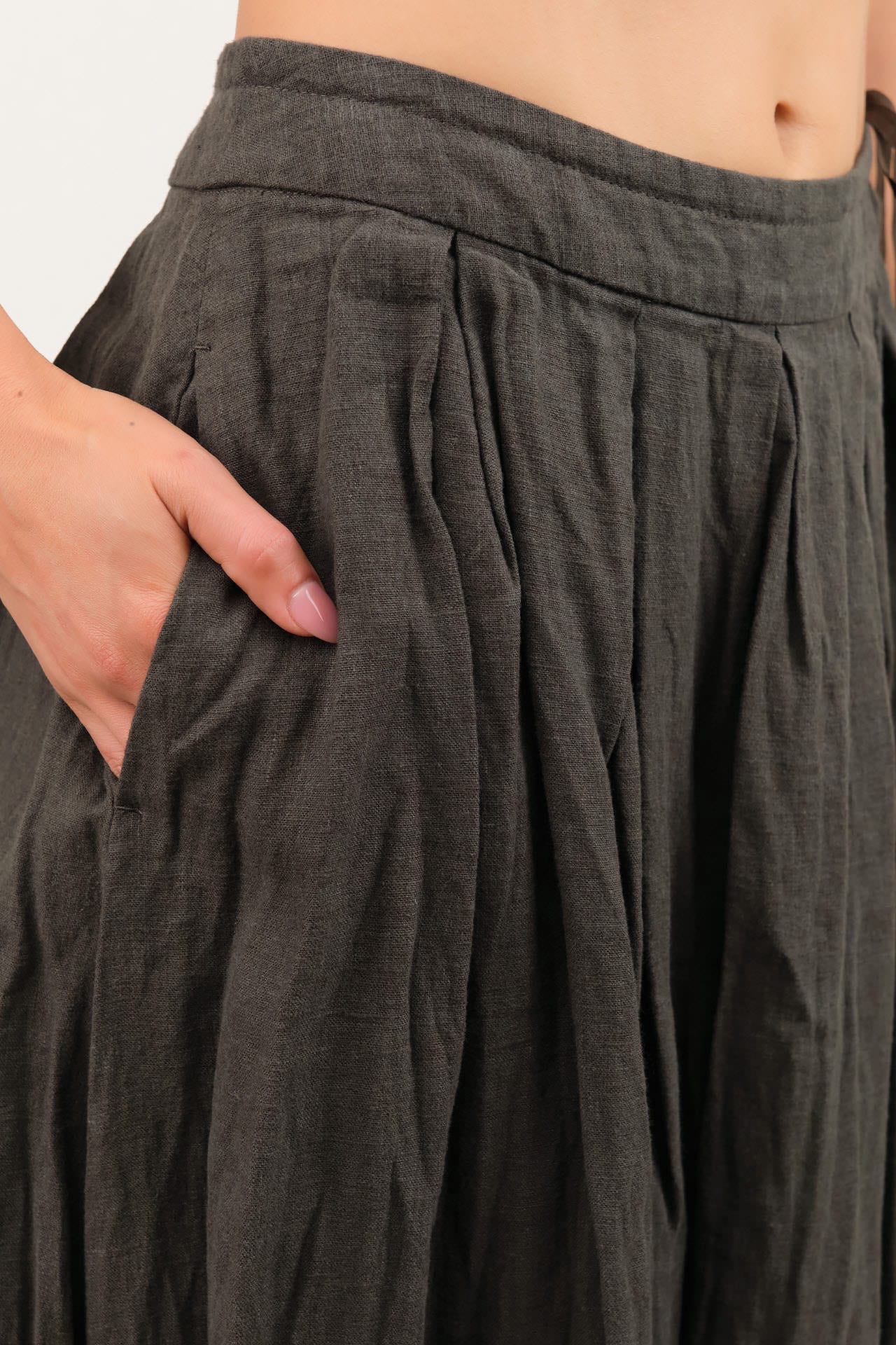 Pas de Calais Apparel Womens Skirts Washed Double-Sided Brushed Linen Canvas Skirt