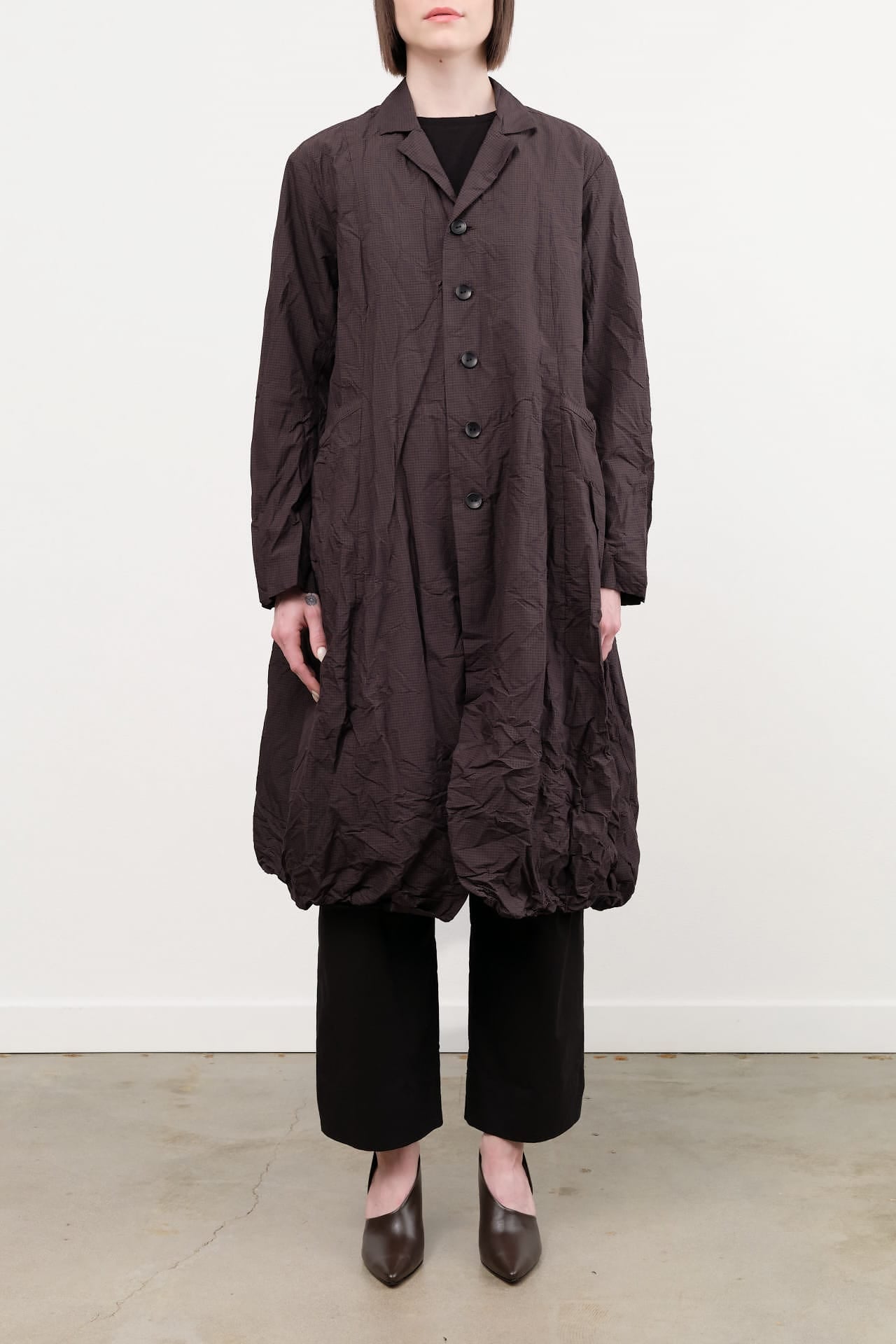 Pas de Calais Apparel Womens Outerwear Washed Organic Cotton ECOPET Mini Check Tailored Coat