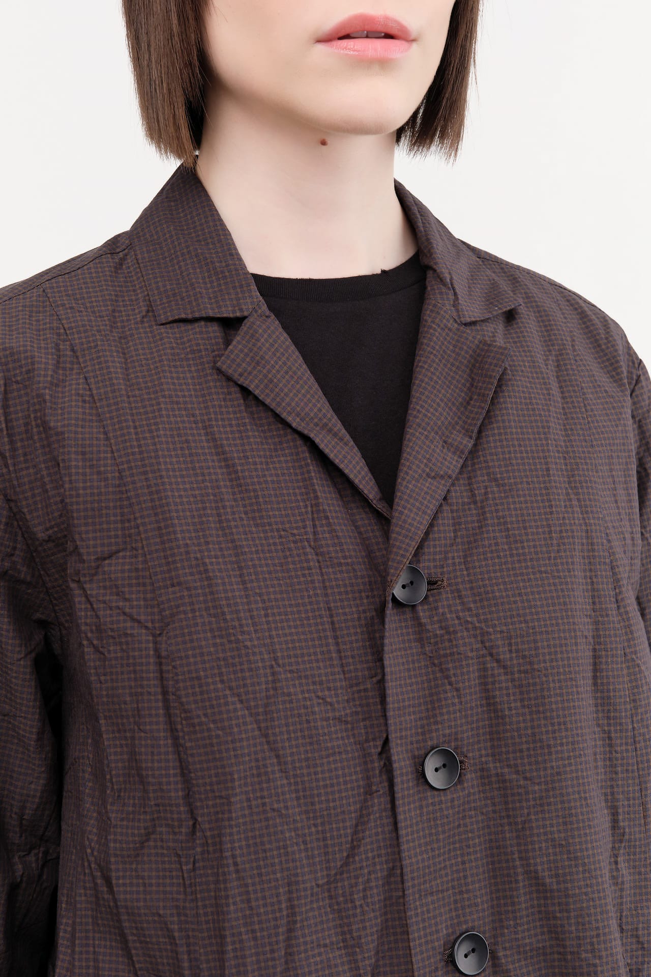 Pas de Calais Apparel Womens Outerwear Washed Organic Cotton ECOPET Mini Check Tailored Coat