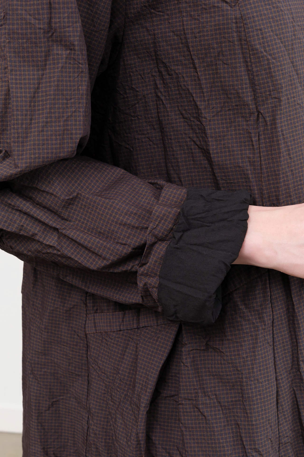Pas de Calais Apparel Womens Outerwear Washed Organic Cotton ECOPET Mini Check Tailored Coat