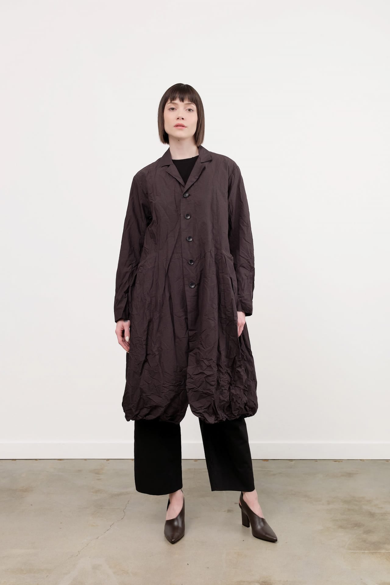 Pas de Calais Apparel Womens Outerwear Washed Organic Cotton ECOPET Mini Check Tailored Coat