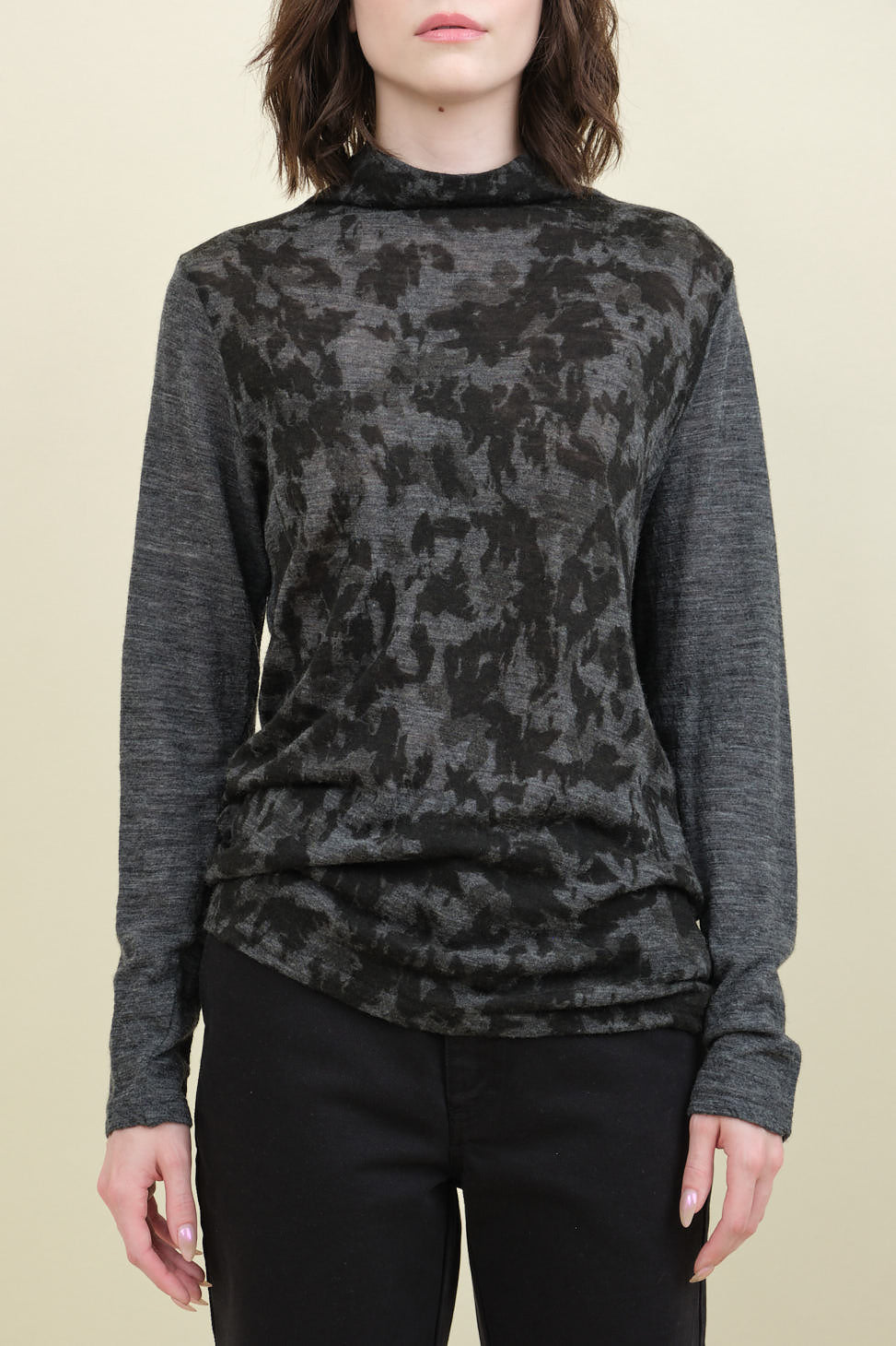 Front of Winter Leaves Print High Neck Pullover