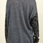Back of Winter Leaves Print Jersey Pullover in Charcoal