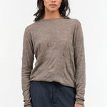 Pas de Calais Wool Gauze Crinkle Crew Neck Jersey Pullover in Beige