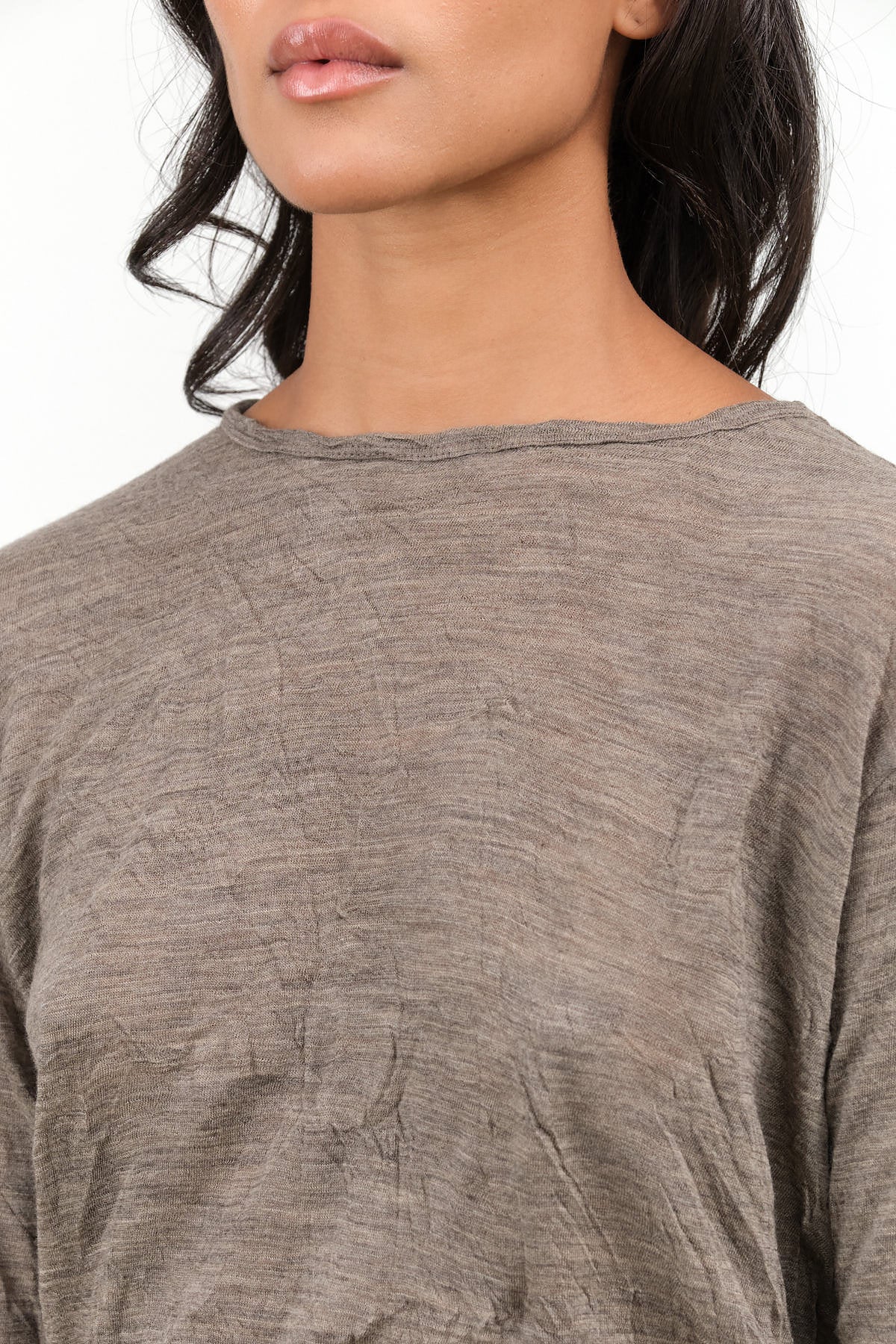 Beige Wool Gauze Crinkle Crew Neck Jersey Pullover by Pas de Calais