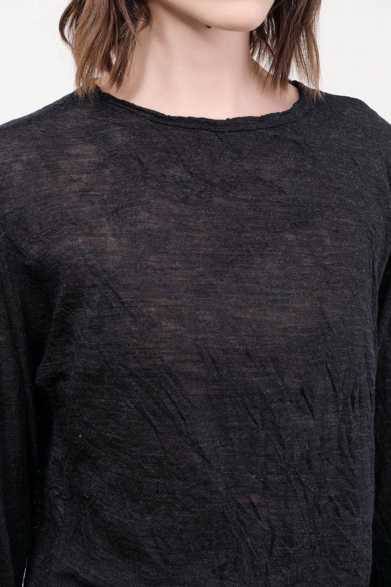 Pas de Calais Apparel Womens Sweaters Wool Gauze Crinkle Pullover Jersey in Charcoal
