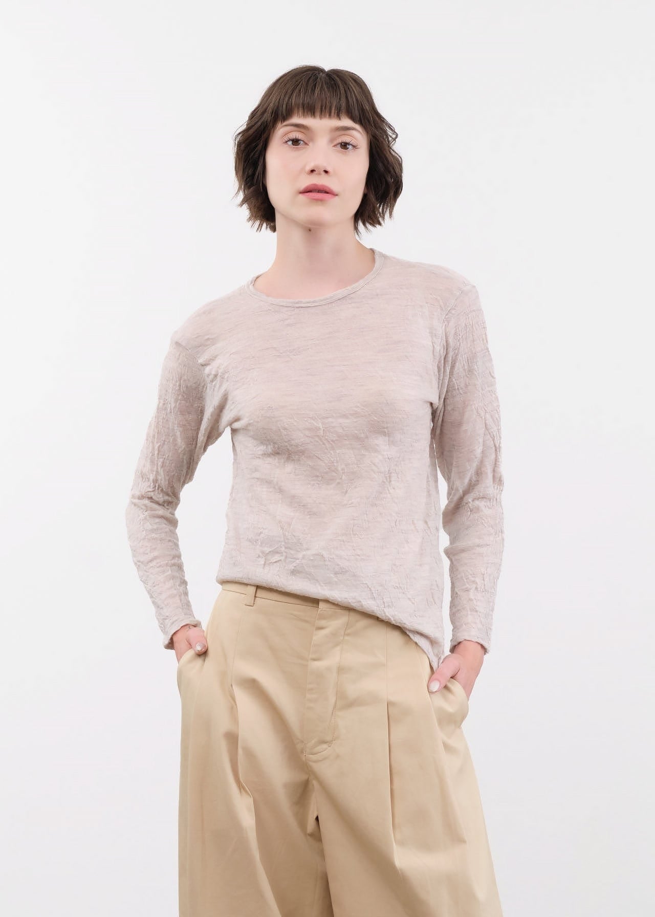 Pas de Calais Apparel Womens Sweaters Wool Gauze Crinkle Pullover Jersey in Ivory