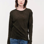Pas de Calais Apparel Womens Sweaters Wool Gauze Crinkle Pullover Jersey in Khaki